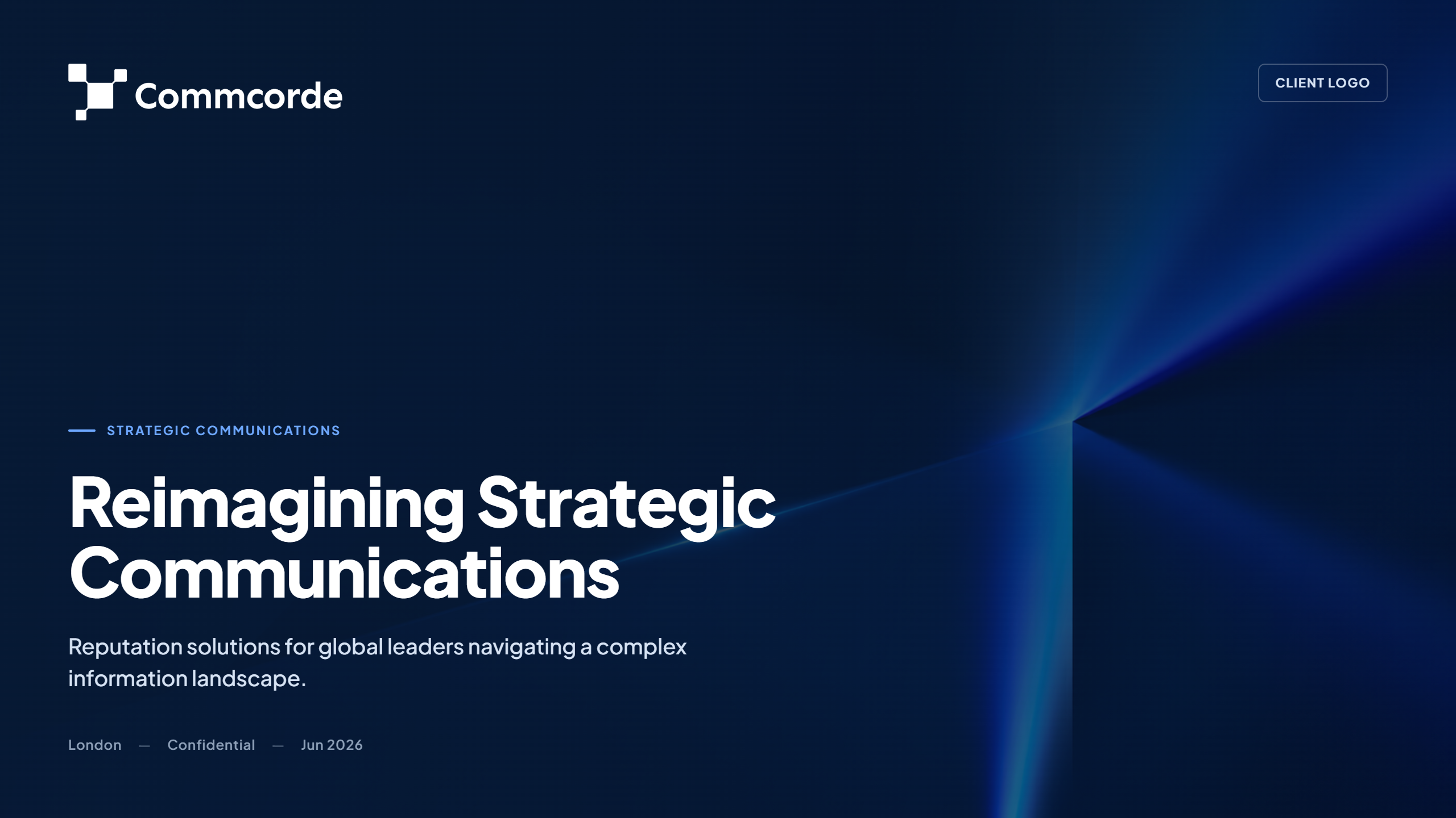 Commcorde cover slide — Reimagining Strategic Communications